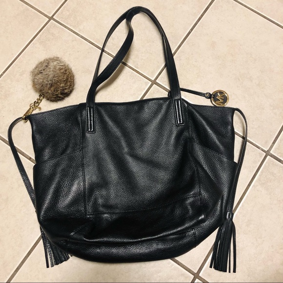 Michael Kors Ashbury Black Pebbled Leather Tassel Grab Bag 2Way Tote *NEWPHOTOS* - Picture 4 of 8